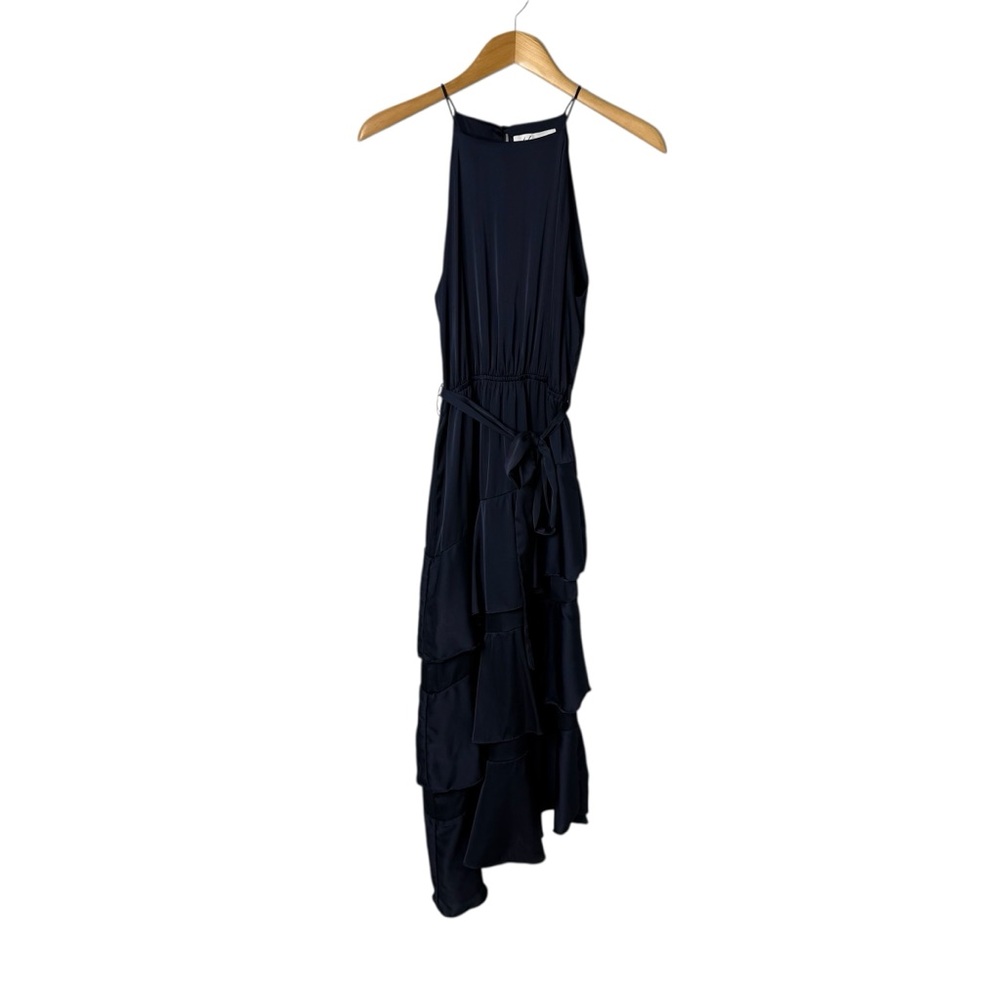 Petal and Pup Seychelles Navy Blue Midi Dress Size 4 Elegant Satin Formal - Picture 2 of 7
